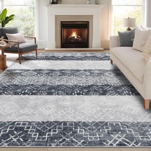 Washable Area Rugs Large Rug with Non-Slip Backing, Geometric Rug Stain-Resistant Accent Carpet Soft Low Pile Carpet for Bedroom - 1 of 4