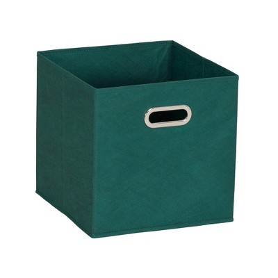 Forest Green Fabric Cube Storage Bins Set of Six with Iron Handles