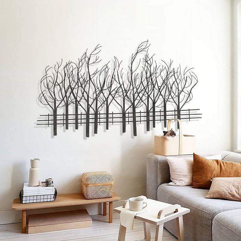 LuxenHome Snowy Black Metal Field of Trees Wall Art, 2 of 14