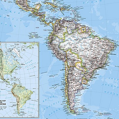 Laminated Classic Americas Wall Map with Blue Oceans