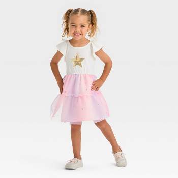 Toddler Girls' Star Short Sleeve Dress - Cat & Jack™ Cream