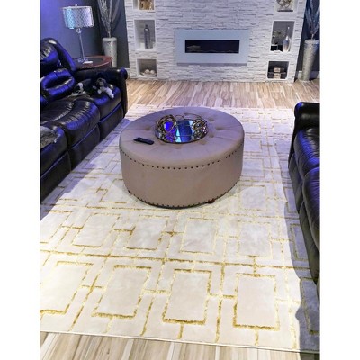 Regency Era White Gold Geometric 9' x 12' Synthetic Area Rug