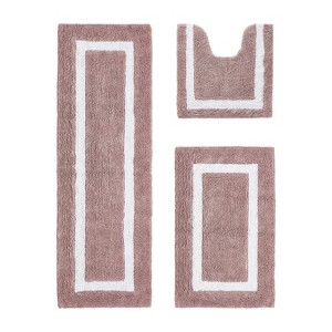 Hotel Bath Rug 100% Premium Cotton Tufted Weave Two Tone Reversible 3 Piece Bathroom Rug Set, Super Soft & Water Absorbent, Machine Washable Bathmat - 1 of 4