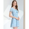 Allegra K Women's Floral Printed Flare Short Sleeve Lace-up V Neck A-Line Chiffon Dress - 3 of 4