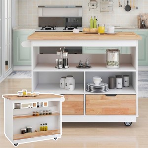 Kitchen Island, with Storage Rack, Drawers, Spice Rack & Towel Rack, for Dining, Kitchen & Barbecue - 1 of 4