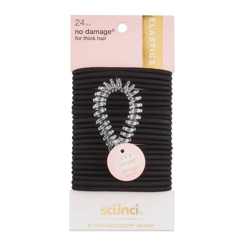 Scunci Thick Hair Elastic Hair Ties With Bonus Clear Spiral Holder