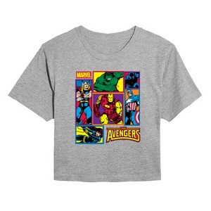 Women's - Marvel - Avengers Grid Cropped Graphic T-Shirt - 1 of 4