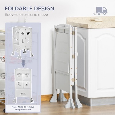 Compact Foldable Wooden Step Stool with Detachable Chalkboard