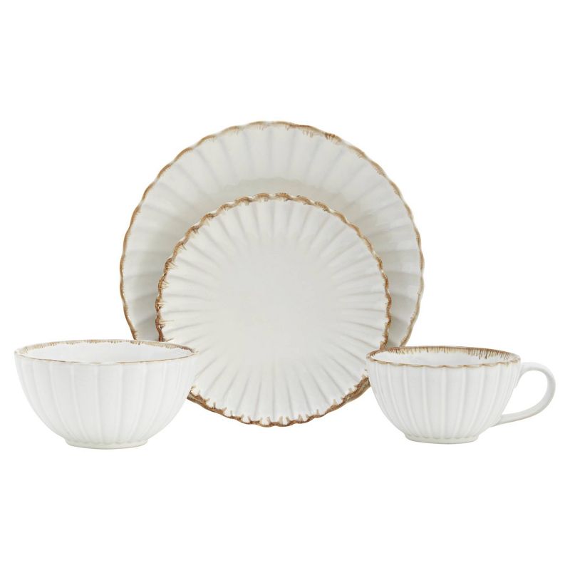 Baum Bros. 16pc Stoneware Pacific Dinnerware Set Off-White with Gold, 1 of 7