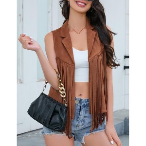 MISSKY Women's Tassel Vest Hippie Faux Suede Rivets Sleeveless Costume Fringe Jacket - 1 of 4