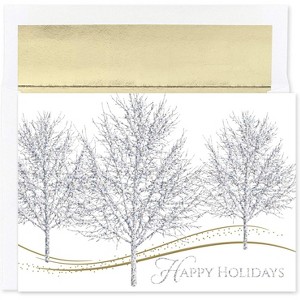 Masterpiece Studios Holiday Collection 16-Count Boxed Embossed Cards with Foil-Lined Envelopes, 7.8" x 5.6", Glitter Trees (935300) - 1 of 2