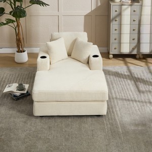 GDFStudio Vani Modern Corduroy Upholstered Chaise Lounge with Detachable Cushions - 1 of 4