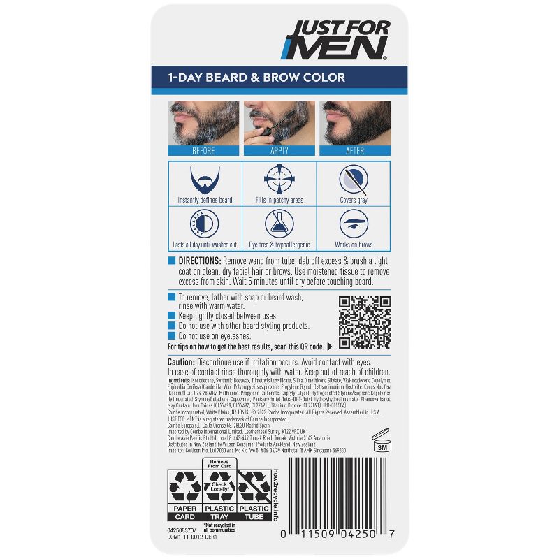 Just For Men 1-Day Temporary Beard & Brow Color, Up to 30 Applications - 0.3 fl oz, 3 of 10