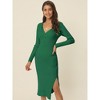 Seta T Women's Fall Winter Long Sleeve V Neck Ribbed Knit Side Slit Twist Front Midi Sweater Dress - 2 of 4