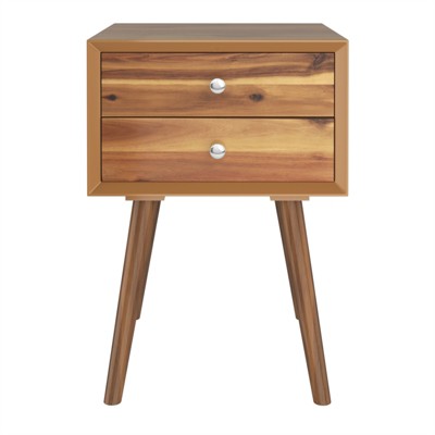 Tangkula Wooden Nightstand with 2 Storage Drawers Accent End Side Table for Bedroom&Living room