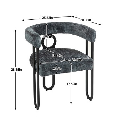 Gray Chenille Upholstered Metal Frame Barrel Side Chair