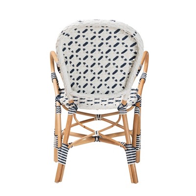 Bryson White and Blue Rattan Bistro Arm Chair