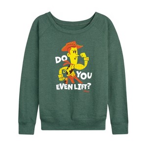 Women's - Disney - Do You Even Lift Lightweight French Terry Wide Neck Long Sleeve Shirt - 1 of 4