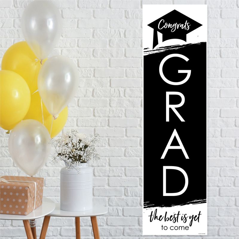 Big Dot of Happiness Black and White Graduation Party Door Decoration - Vertical Banner, 1 of 8