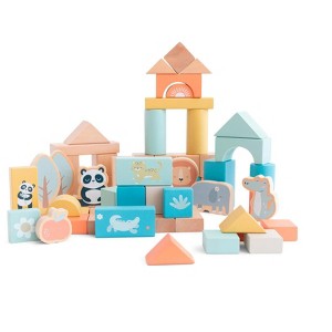 SARO 60 Piece Colorful Wooden Building Blocks Set - FSC Certified, Safe Construction Toy for Toddlers & Kids, Develops Fine Motor Skills - 1 of 4