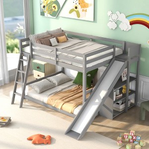 Full over Full Bunk Bed with Ladder, Slide and Shelves-ModernLuxe - 1 of 4