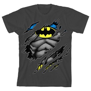 Batman Hidden Costume Tear Boy's Charcoal T-shirt - 1 of 3