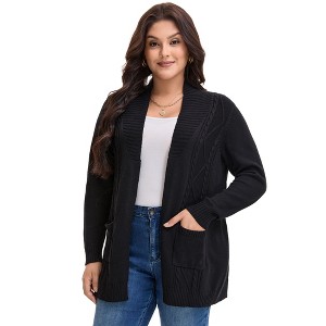 Agnes Orinda Women's Plus Size Open Front Long Sleeve Loose Casual Knit Cardigans with Pocket - 1 of 4