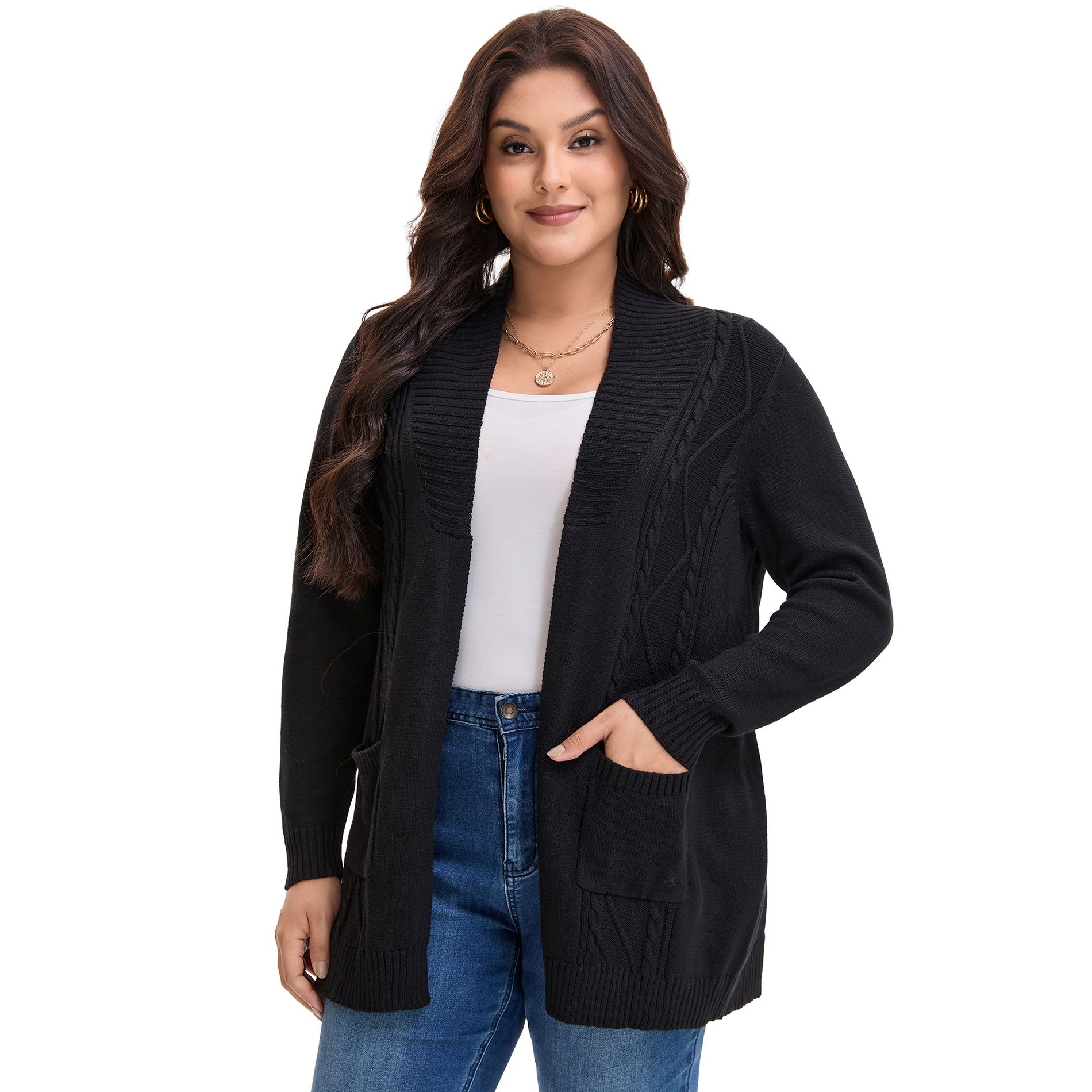 Women's Plus Size Open Front Long Sleeve Lightweight Trendy Casual Knit Cardigans with Pockets - Agnes Orinda