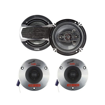 DS18 SLC-N65X SELECT 6.5" 4 Way 200W 4 Ohm Car Stereo Coaxial Speaker, Pair w/Audiopipe ATR-3721 3.75" 350W Titanium Car Audio Bullet Tweeter, Pair