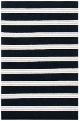 Handmade Black and Ivory Wool Striped Area Rug
