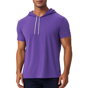 INSPIRE CHIC Men's Casual Short Sleeve Solid Color Drawstring Hooded T Shirts - 1 of 4