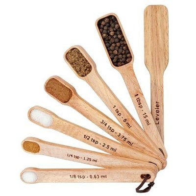 Impresa 7PC Narrow Wood Measuring Spoon Set for Cooking & Baking