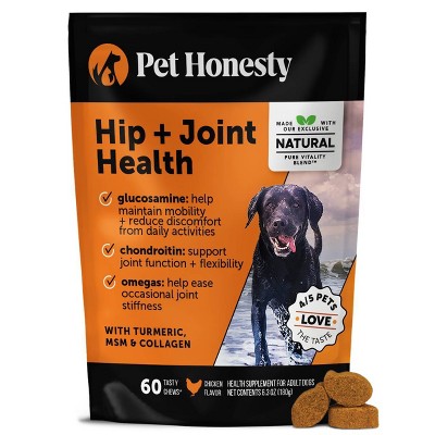 Pet Honesty Hip & Joint Health Chicken Flavor Supplement for Dog - 60ct: Soft Chew, Adult, All Sizes, Wheat Free