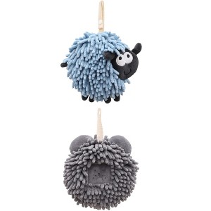 REGALWOVEN Cute Decorative Funny Sheep Shape Fast Drying Hanging Hand Towels 7" x 7" 2 Pcs - 1 of 4