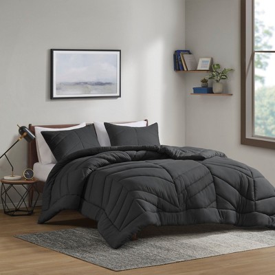Black Twin Microfiber Reversible Chevron Comforter Set