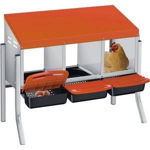 3/ 4 Hole Metal Chicken Nesting Box with Removable Roll-Out Tray Easy Egg Collection & Clean Galvanized Steel Laying Box, for Backyard Coop Orange - 1 of 4