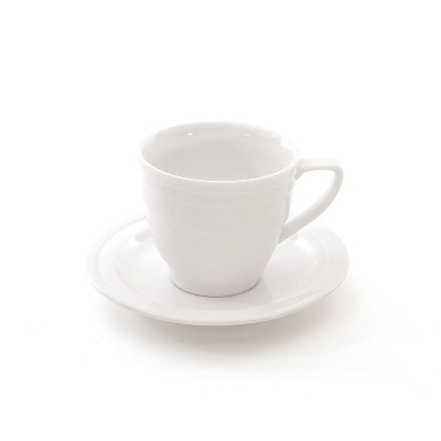 White Ceramic Espresso Cups with Saucers Set of 4