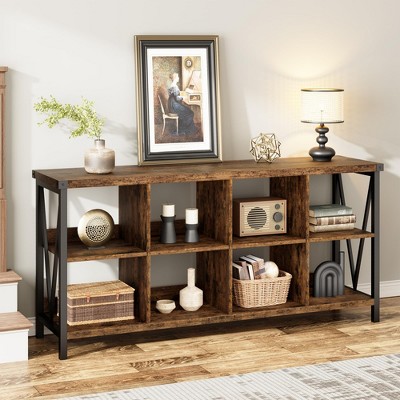 8 Cube Storage Organizer Bookshelf, 3 Tier Metal Horizontal Bookcase, 62 Inch Console Bookshelves