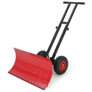 29" Snow Shovel with Wheels, Metal Snow Pusher Shovel for Doorway & Sidewalk, Snow Pusher with Adjustable 5-Position Angled & Height - 1 of 4
