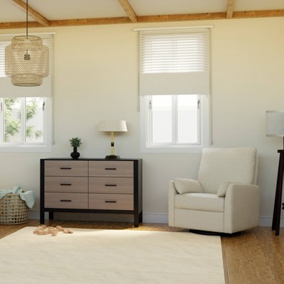 Cream Linen Swivel Recliner with Wood Frame