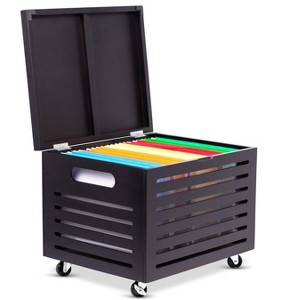 BirdRock Home Bamboo Rolling File Storage Organizer Box with Lid - Cafe Noir - 1 of 4