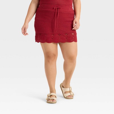 Women's Openwork Mini Sweater Skirt - Universal Thread™ Red