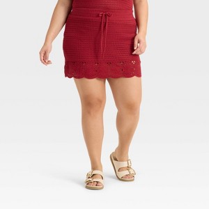 Women's Openwork Mini Sweater Skirt - Universal Thread™ Red - 1 of 3
