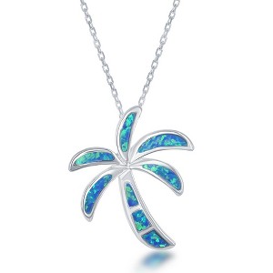 Opalata Sterling Silver Blue Inlay Opal Palm Tree 18" Pendant Necklace - Blue - 1 of 2