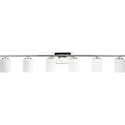 Progress Lighting Replay 6-Light Bath Vanity in Polished Nickel with Etched Glass Shades