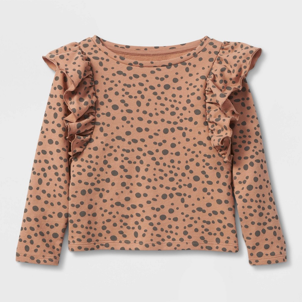 Grayson Mini Toddler Girls' Leopard Long Sleeve Ruffle Top - Brown 2T