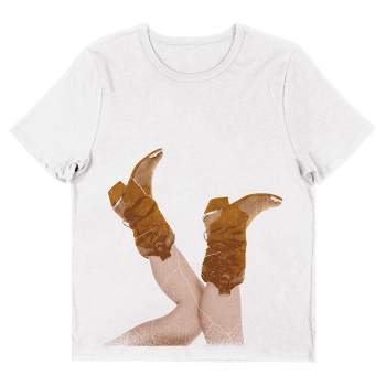 Western Cowgirl Boots Crew Neck Short Sleeve Women's White Perfect Tee