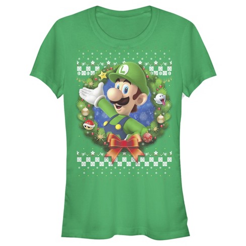 Juniors Womens Nintendo Christmas Luigi Wreath T-Shirt - image 1 of 3