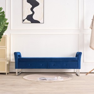 Aortzio 67.91"W Modern Velvet Upholstered Flip Top Storage Bench With Metal Legs - 1 of 4