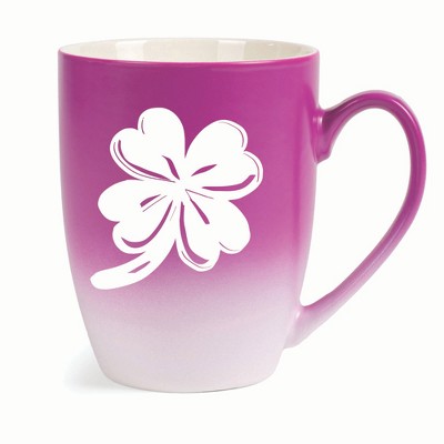 Elanze Designs Irish Four Leaf Clover Two Toned Ombre Matte 10 ounce New Bone China Coffee Tea Cup Mug, Pink and White
